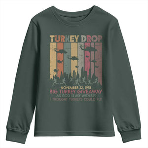 WKRP Turkey Drop Youth Sweatshirt Retro First Annual WKRP Funny Thanksgiving Day TS10 Dark Forest Green Print Your Wear