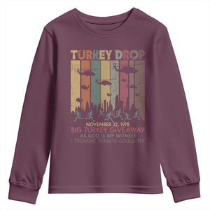 WKRP Turkey Drop Youth Sweatshirt Retro First Annual WKRP Funny Thanksgiving Day TS10 Maroon Print Your Wear
