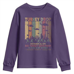 WKRP Turkey Drop Youth Sweatshirt Retro First Annual WKRP Funny Thanksgiving Day TS10 Purple Print Your Wear