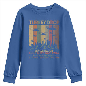 WKRP Turkey Drop Youth Sweatshirt Retro First Annual WKRP Funny Thanksgiving Day TS10 Royal Blue Print Your Wear