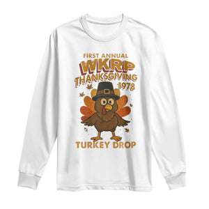 First Annual WKRP Long Sleeve Shirt Funny Thanksgiving Day WKRP Turkey Drop TS10 White Print Your Wear