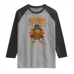 First Annual WKRP Raglan Shirt Funny Thanksgiving Day WKRP Turkey Drop TS10 Sport Gray Black Print Your Wear