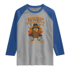 First Annual WKRP Raglan Shirt Funny Thanksgiving Day WKRP Turkey Drop TS10 Sport Gray Royal Print Your Wear