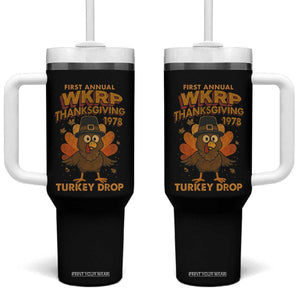 First Annual WKRP Tumbler With Handle Funny Thanksgiving Day WKRP Turkey Drop TS10 One Size: 40 oz Black Print Your Wear