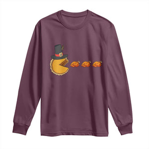 Thanksgiving Video Game Long Sleeve Shirt Pumpkin Pie Eating Turkey Gamer Patch Day TS10 Maroon Print Your Wear