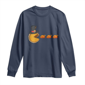 Thanksgiving Video Game Long Sleeve Shirt Pumpkin Pie Eating Turkey Gamer Patch Day TS10 Navy Print Your Wear