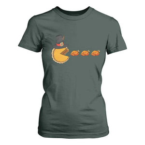 Thanksgiving Video Game T Shirt For Women Pumpkin Pie Eating Turkey Gamer Patch Day TS10 Dark Forest Green Print Your Wear