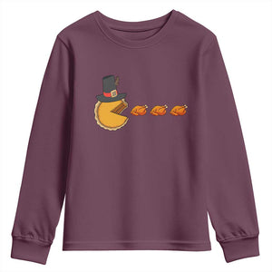 Thanksgiving Video Game Youth Sweatshirt Pumpkin Pie Eating Turkey Gamer Patch Day TS10 Maroon Print Your Wear