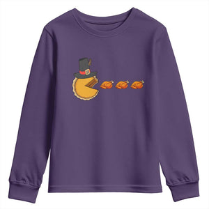 Thanksgiving Video Game Youth Sweatshirt Pumpkin Pie Eating Turkey Gamer Patch Day TS10 Purple Print Your Wear