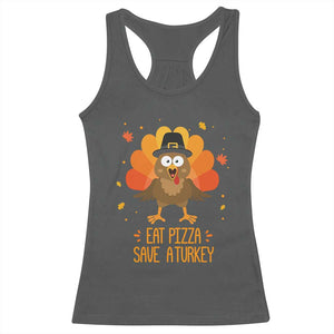 Save A Turkey Eat Pizza Racerback Tank Top Funny Thanksgiving TS10 Dark Heather Print Your Wear