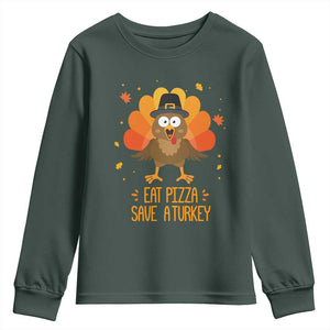 Save A Turkey Eat Pizza Youth Sweatshirt Funny Thanksgiving TS10 Dark Forest Green Print Your Wear