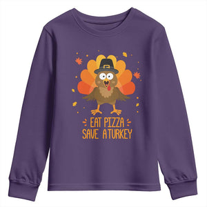 Save A Turkey Eat Pizza Youth Sweatshirt Funny Thanksgiving TS10 Purple Print Your Wear