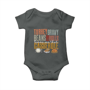 Funny Thanksgiving Baby Onesie Turkey Gravy Beans And Rolls Let Me See That Casserole TS10 Dark Heather Print Your Wear