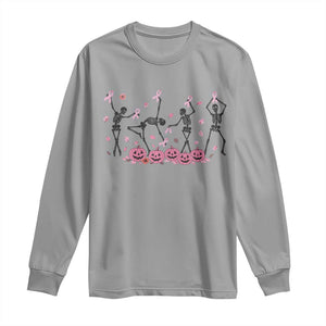 Dancing Skeletons Breast Cancer Long Sleeve Shirt Skeleton Pink Ribbon Halloween TS10 Sport Gray Print Your Wear