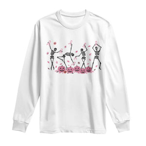 Dancing Skeletons Breast Cancer Long Sleeve Shirt Skeleton Pink Ribbon Halloween TS10 White Print Your Wear