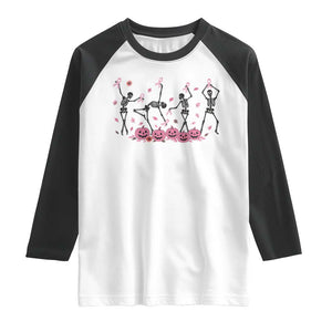 Dancing Skeletons Breast Cancer Raglan Shirt Skeleton Pink Ribbon Halloween TS10 White Black Print Your Wear