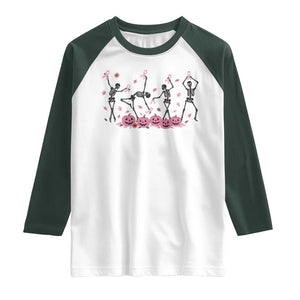 Dancing Skeletons Breast Cancer Raglan Shirt Skeleton Pink Ribbon Halloween TS10 White Dark Forest Green Print Your Wear