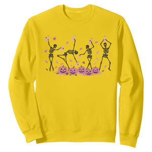 Dancing Skeletons Breast Cancer Sweatshirt Skeleton Pink Ribbon Halloween TS10 Daisy Print Your Wear