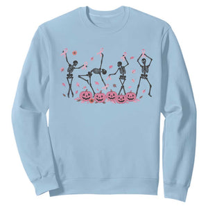 Dancing Skeletons Breast Cancer Sweatshirt Skeleton Pink Ribbon Halloween TS10 Light Blue Print Your Wear