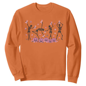 Dancing Skeletons Breast Cancer Sweatshirt Skeleton Pink Ribbon Halloween TS10 Orange Print Your Wear