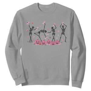 Dancing Skeletons Breast Cancer Sweatshirt Skeleton Pink Ribbon Halloween TS10 Sport Gray Print Your Wear