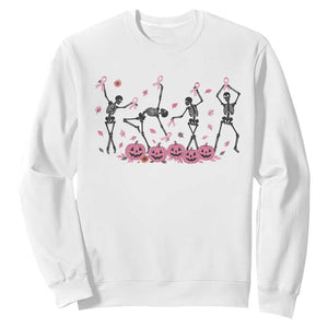 Dancing Skeletons Breast Cancer Sweatshirt Skeleton Pink Ribbon Halloween TS10 White Print Your Wear
