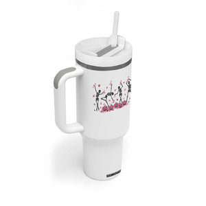 Dancing Skeletons Breast Cancer Tumbler With Handle Skeleton Pink Ribbon Halloween TS10 Print Your Wear