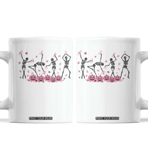 Dancing Skeletons Breast Cancer Coffee Mug Skeleton Pink Ribbon Halloween TS10 White Print Your Wear