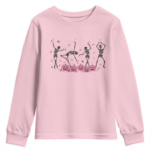 Dancing Skeletons Breast Cancer Youth Sweatshirt Skeleton Pink Ribbon Halloween TS10 Light Pink Print Your Wear