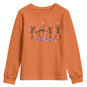 Dancing Skeletons Breast Cancer Youth Sweatshirt Skeleton Pink Ribbon Halloween TS10 Orange Print Your Wear
