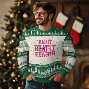 Breast Cancer Support Ugly Christmas Sweater Had it Beat it Survivor Gift TS10 Beige Green Print Your Wear