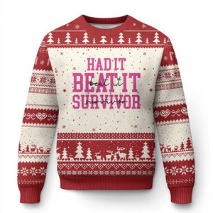 Breast Cancer Support Ugly Christmas Sweater Had it Beat it Survivor Gift TS10 Beige Red Print Your Wear
