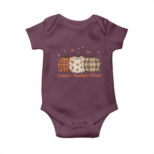 Grateful Thankful Blessed Pumpkin Baby Onesie Hello Thanksgiving Cozy Fall Autumn Rustic TS10 Maroon Print Your Wear