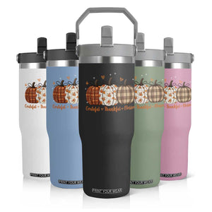 Grateful Thankful Blessed Pumpkin Flip Straw Tumbler Hello Thanksgiving Cozy Fall Autumn Rustic TS10 Print Your Wear