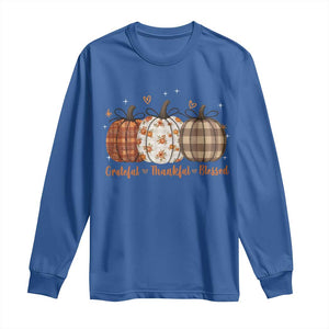 Grateful Thankful Blessed Pumpkin Long Sleeve Shirt Hello Thanksgiving Cozy Fall Autumn Rustic TS10 Royal Blue Print Your Wear