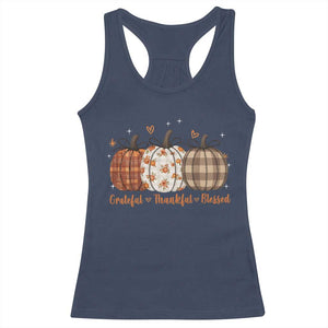Grateful Thankful Blessed Pumpkin Racerback Tank Top Hello Thanksgiving Cozy Fall Autumn Rustic TS10 Navy Print Your Wear