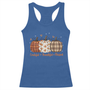 Grateful Thankful Blessed Pumpkin Racerback Tank Top Hello Thanksgiving Cozy Fall Autumn Rustic TS10 Royal Blue Print Your Wear