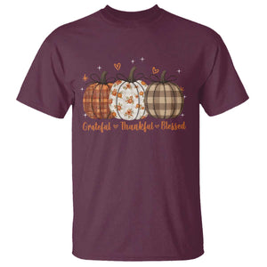Grateful Thankful Blessed Pumpkin T Shirt Hello Thanksgiving Cozy Fall Autumn Rustic TS10 Maroon Print Your Wear