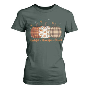 Grateful Thankful Blessed Pumpkin T Shirt For Women Hello Thanksgiving Cozy Fall Autumn Rustic TS10 Dark Forest Green Print Your Wear