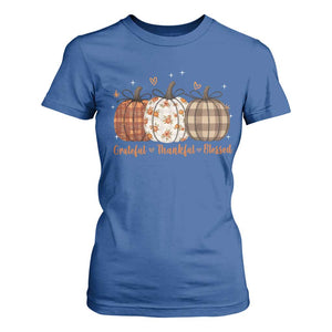 Grateful Thankful Blessed Pumpkin T Shirt For Women Hello Thanksgiving Cozy Fall Autumn Rustic TS10 Royal Blue Print Your Wear