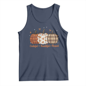 Grateful Thankful Blessed Pumpkin Tank Top Hello Thanksgiving Cozy Fall Autumn Rustic TS10 Navy Print Your Wear