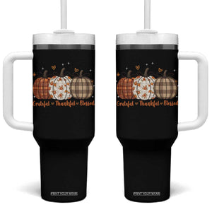 Grateful Thankful Blessed Pumpkin Tumbler With Handle Hello Thanksgiving Cozy Fall Autumn Rustic TS10 One Size: 40 oz Black Print Your Wear