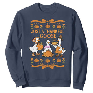 Just a Thankful Goose Sweatshirt Thanksgiving Silly Gooses TS10 Navy Print Your Wear