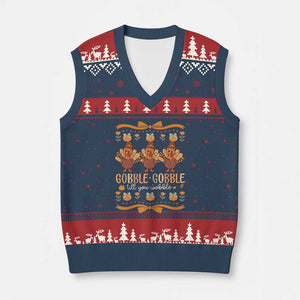 Gobble Gobble Till You Wobble V-Neck Knit Sweater Vest Funny Thanksgiving Turkey TS10 Navy Red Print Your Wear