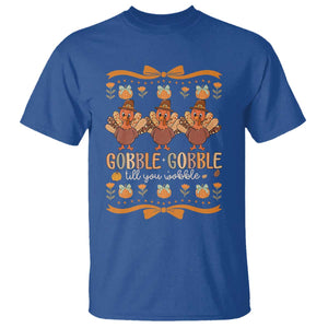 Gobble Gobble Till You Wobble T Shirt Funny Thanksgiving Turkey TS10 Royal Blue Print Your Wear