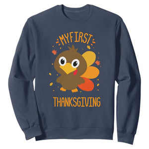 My First Thanksgiving Sweatshirt Funny Thanksgiving Turkey TS10 Navy Print Your Wear