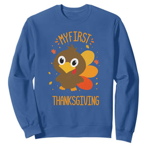 My First Thanksgiving Sweatshirt Funny Thanksgiving Turkey TS10 Royal Blue Print Your Wear