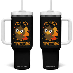 My First Thanksgiving Tumbler With Handle Funny Thanksgiving Turkey TS10 One Size: 40 oz Black Print Your Wear