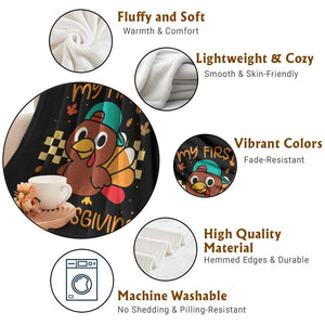 My First Thanksgiving Throw Blanket Funny Newborn Thanksgiving Turkey Boys TS10 Print Your Wear