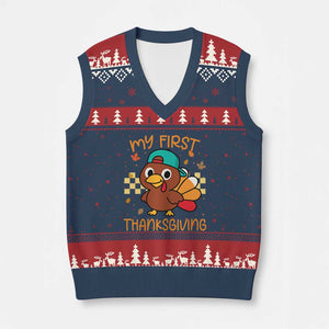 My First Thanksgiving V-Neck Knit Sweater Vest Funny Newborn Thanksgiving Turkey Boys TS10 Navy Red Print Your Wear